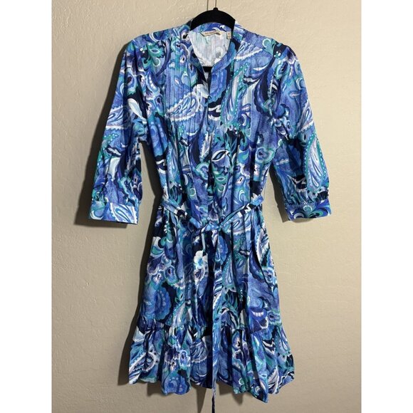 Soft  surroundings dress medium blue floral long sleeve Ruffle New $1160 - Picture 2 of 6